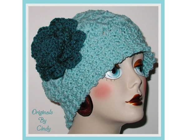 Dark Aqua Women's Hat With Teal Green Rose