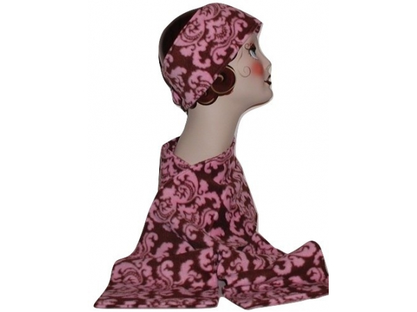 Pink And Brown Fleece Damask Winter Scarf