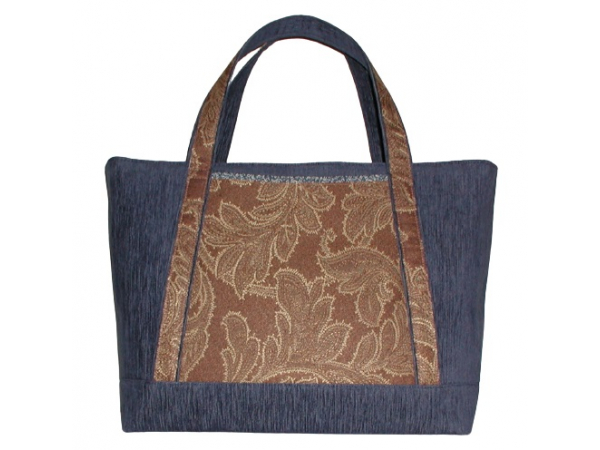 Extra Large Tote Bag With Lots Of Pockets Navy Blue And Brown