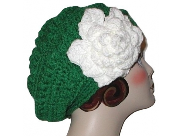 green beret women's hat with white gardenia