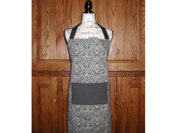 Gray Damask Apron With Double Pockets