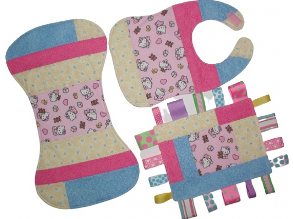 Hello Kitty Burp Cloth Bib Sensory Tag Blanket