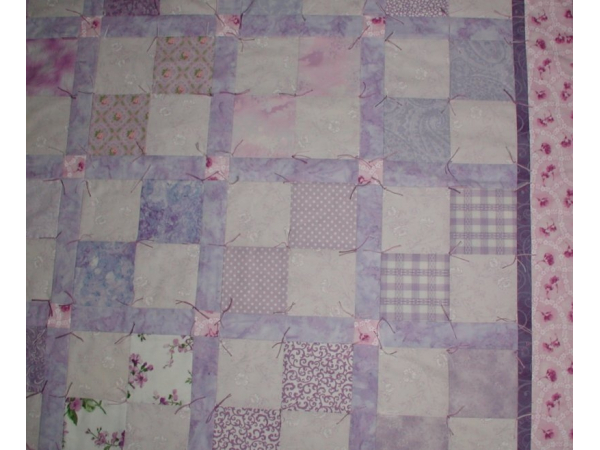 Handmade Lavender And White Quilt For Baby Girls