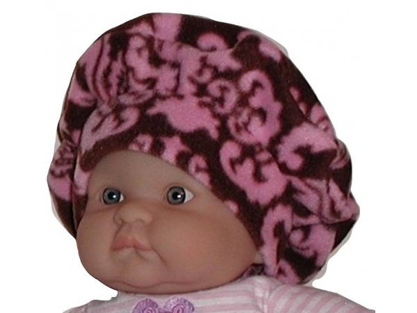Newborn girl pink and brown beret