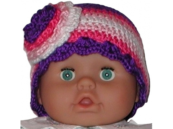 Purple And Pink Hat For Baby Girls With A Big Flower