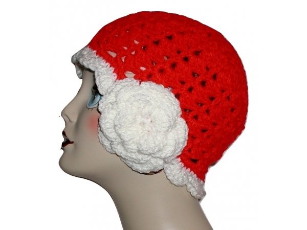 Red Flapper Hat Large White Flower