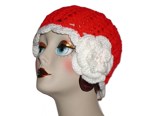Large Red Ladies Hat With White Accents