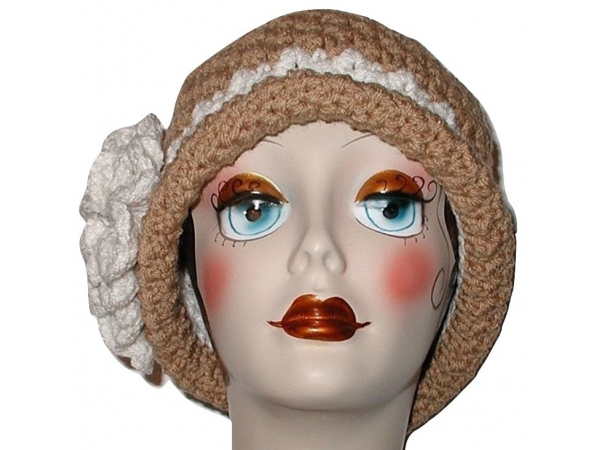 tan and off white flapper hat