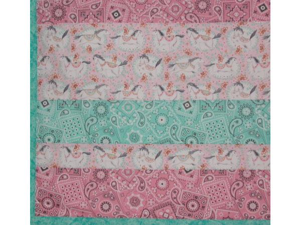 Western Baby Quilt With Horses Pink Aqua