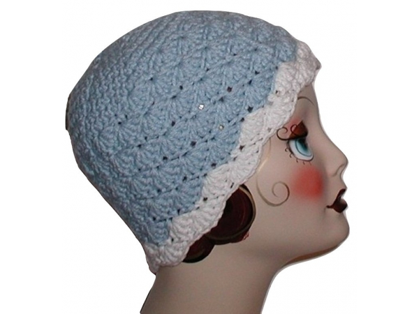 Blue Chemo Hat With White Flower