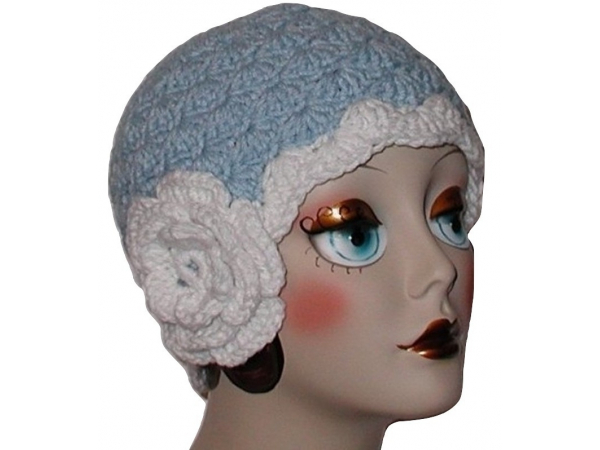 Ladies Hat In Sky Blue And White