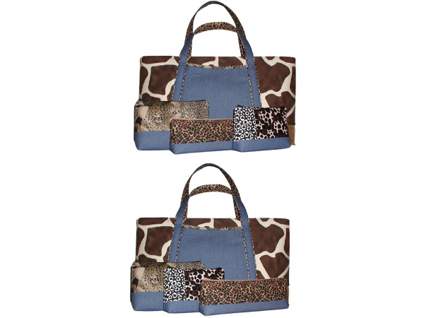 Giraffe Carpet Bag With Faux Tooled Brown Leather Denim