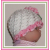 White baby girls hat with pink rose and sage leaves