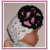 White lace baby girl hat big pink and black fascinator flower
