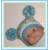 blue mint green white hat for baby boys with pom poms