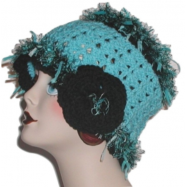 Turquoise And Black Flapper Hat