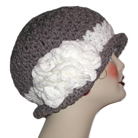 Gray Women's Hat With Extra Large White Flower