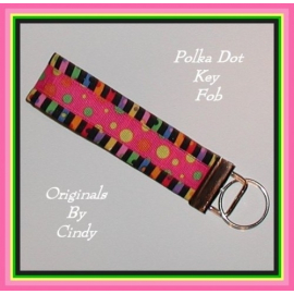 Multi Colored Bright Stripes And Polka Dots Key Fob Pink