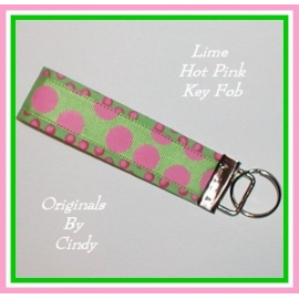 Preppy Polka Dot Key Fob Lime Green Hot Pink