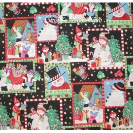 Colorful Christmas Snowman Quilt Fabric