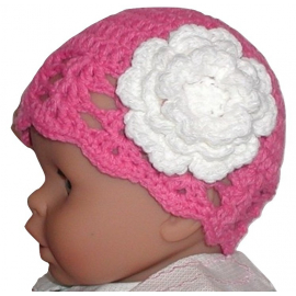 Baby Girls Hat In Hot Pink With A White Flower