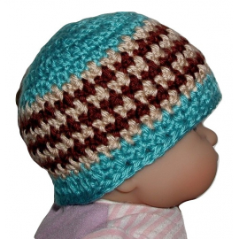 Turquoise Khaki Brown Striped Hat For Baby Boys