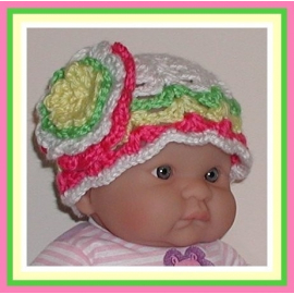 White newborn girl hat with big flower