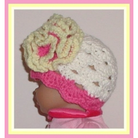Cream preemie girl hat with pink and yellow flower