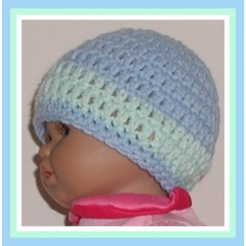 Blue and mint green hat for preemie boy