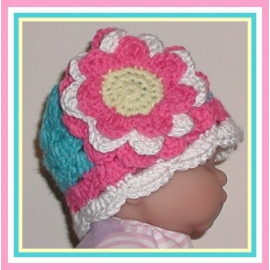 turquoise yellow and pink hat for baby girls