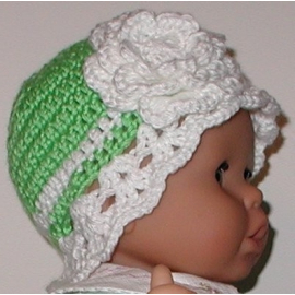 lime green and white baby girl hat