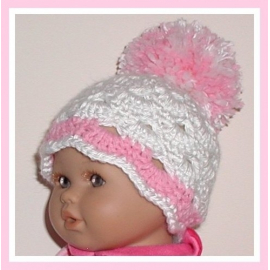 white and pink preemie girls hat