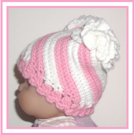 pink and white diagonal stripes baby girl hat