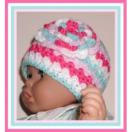 hot pink aqua blue and white baby girls hat