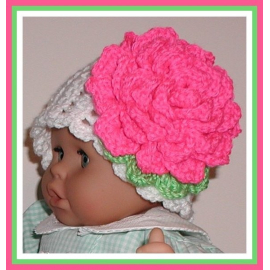 white and neon pink flower photo prop baby girl hat