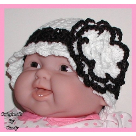 black and white toddler hat with a big flower