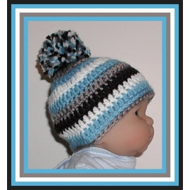 blue gray white striped baby boys hat