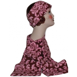 Pink And Brown Fleece Damask Winter Scarf