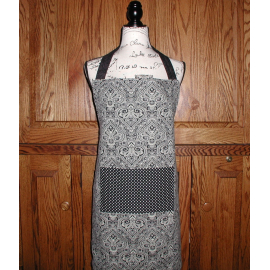Gray Damask Apron With Double Pockets