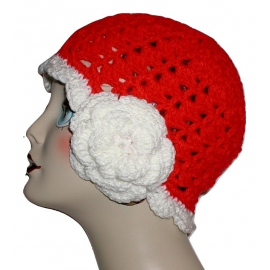 Red Flapper Hat Large White Flower
