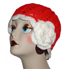 Large Red Ladies Hat With White Accents