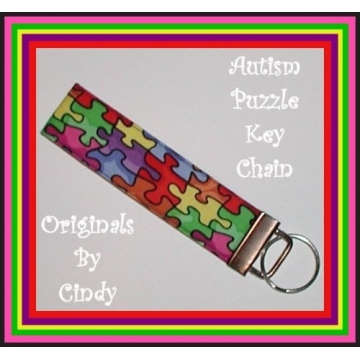 Autism Key Chain, Puzzle Key Wristlet, Multi Colored Fob