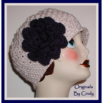 Linen Cloche Women's Hat With Navy Blue Large Flower Ladies Winter Flapper Women