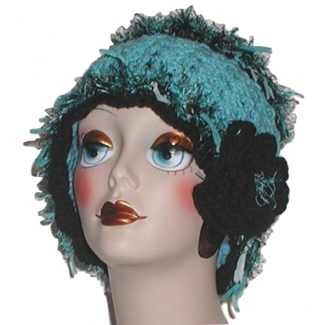 Turquoise Fascinator Hat, Turquoise And Black Hat, Turquoise And Black Cloche