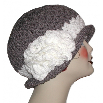 Gray And White Rolled Brim Hat, Gray And White Flapper, Gray And White Cloche