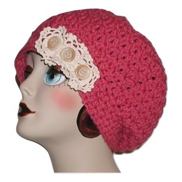 Mauve Ecru Women's Hat, Ecru Lace Women's Hat, Dark Pink Ecru Lace Ladies Hat