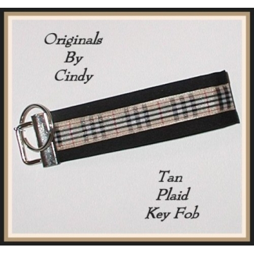 Tan Black Plaid Key Chain, Tan Black Red Plaid Key Fob, Black Tan Plaid Wristlet