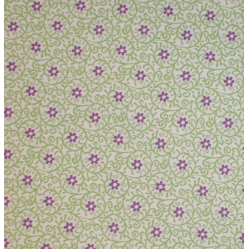 Purple Flowers Fabric Lime Green Filigree Curly Design White Quilting Floral