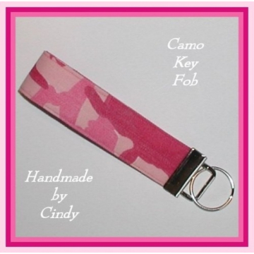 Pink Camo Key Chain, Pink Camo Key Fob, Hot Pink Camo Key Ring, Pink Wristlet