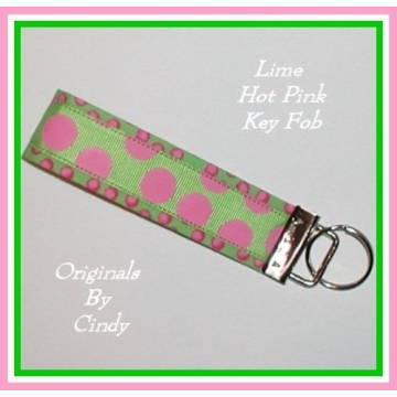 Preppy Key Fob, Lime Green Key Fob, Hot Pink Key Fob, Hot Pink Lime Key Ring